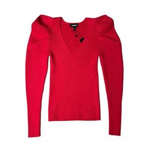 Express NWT V-Neck Puff Sleeve Sweater Size S Red Barbiecore Feminine